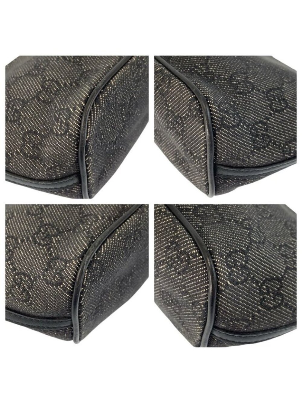 Gucci Black Gold GG Canvas Leather Handbag Pouch - Picture 4 of 9